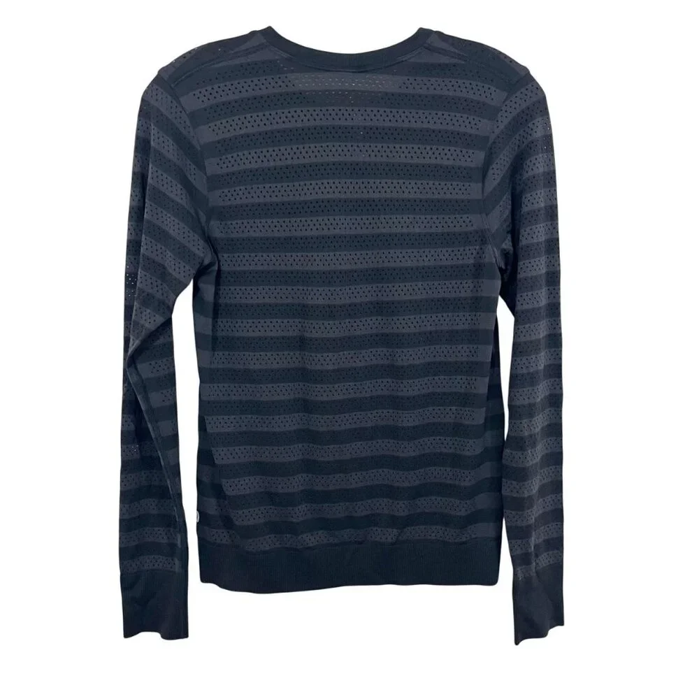Lululemon Breeze By Long Sleeve Shirt Black & Gray Striped‎ Perforated - Size 4